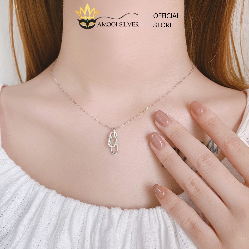 Dây Chuyền Bạc S925 Mẫu Kẹp Giấy Đính Đá Cao Cấp Khắc Chữ Forever - Amooi Silver AD164