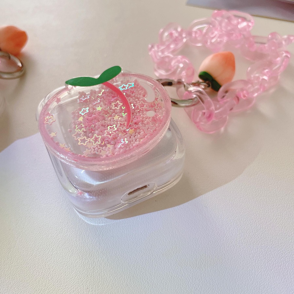 Vỏ Bảo Vệ Hộp Sạc Tai Nghe Bluetooth AirPods 1 2 pro 3 2021 gen3 Bằng Silicon Tpu Mềm Hình Trái Đào Có Nước Kim Tuyến