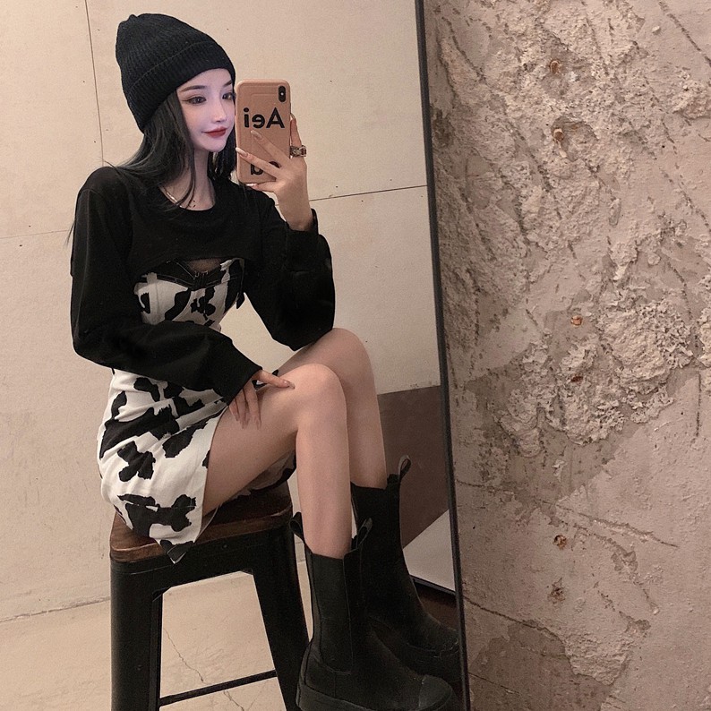 Xiaozhainv Áo Sweater + Đầm Họa Tiết Da Beo Độc Đáo Thời Thượng Dành Cho Nữ | BigBuy360 - bigbuy360.vn