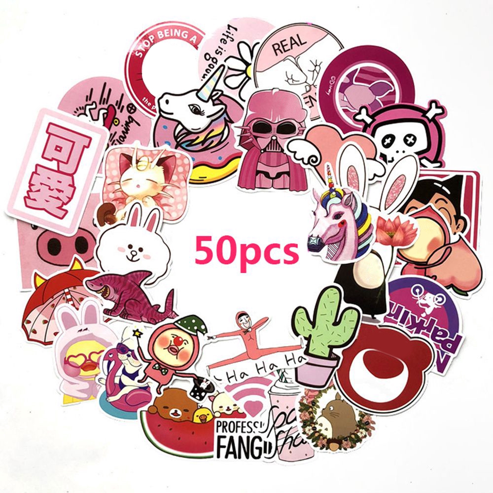 Set 50 decal bằng vinyl PVC kiểu hoạt hình dễ thương tự trang trí laptop vali