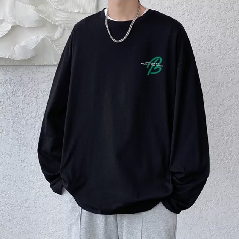 Áo Thun Tay Dài Cổ Tròn Dáng Rộng In Chữ Phong Cách Hip Hop Đường Phố Cho Nam Cỡ M-5XL