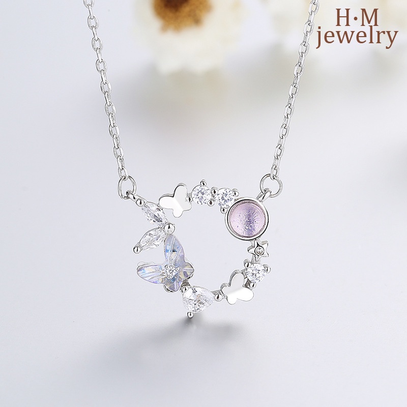 Vòng cổ Mặt Hình Vòng Hoa Bướm Màu Aurora