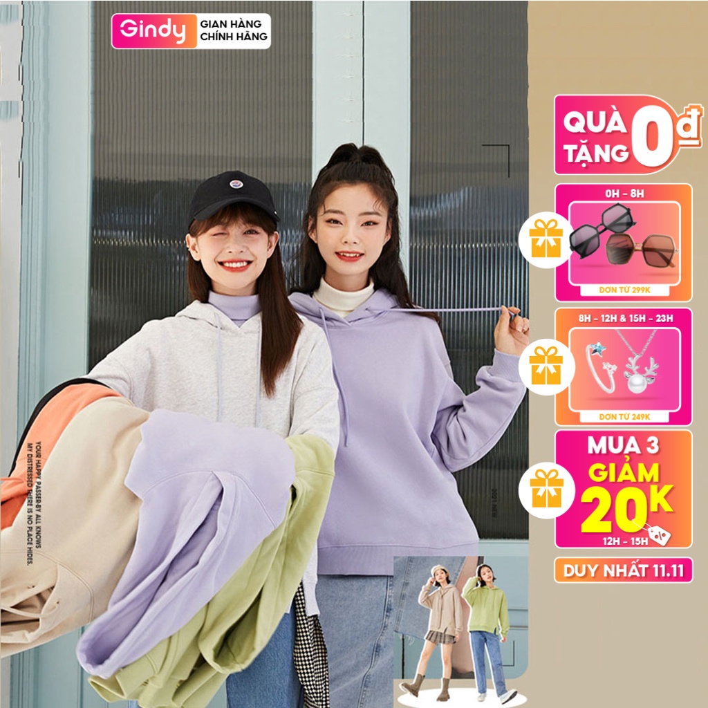 Áo Khoác Hoodie Nỉ Có Mũ Form Rộng GINDY Nhiều Màu Unisex Nam Nữ Ulzzang Thời Trang Thu Đông A10116