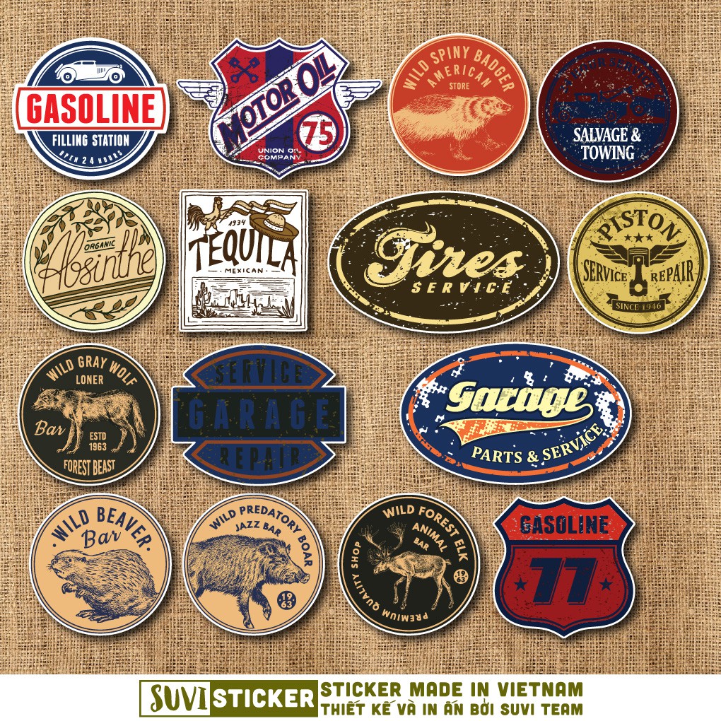 50 Sticker Vintage Label chống nước sticker dán mũ bảo hiểm, laptop, điện thoại, đàn guitar, vali. MSP: SV34