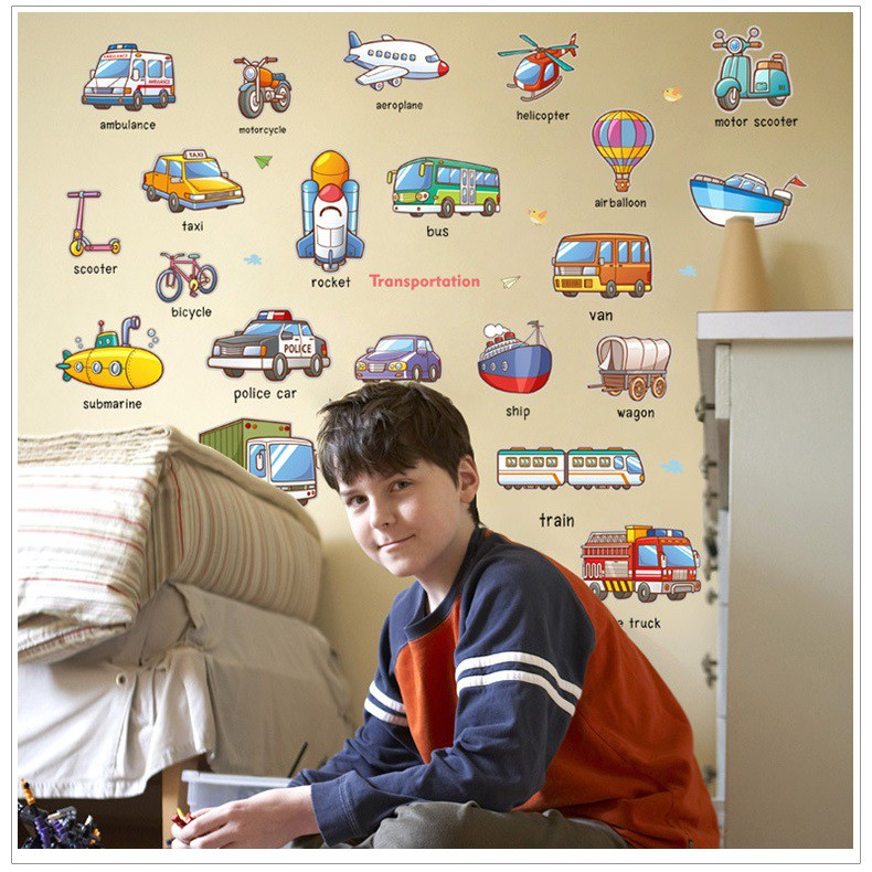 Decal dán tường phương tiện giao thông và tiếng anh cho bé - decalhcm