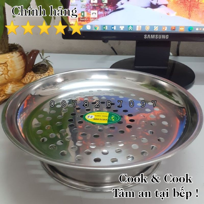 [CHÍNH HÃNG] Vỉ hấp inox cách thủy size 20, 22, 24 cm có chân đế, xửng hấp chính hãng Vietcook