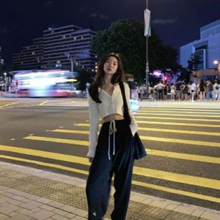 Set bộ áo croptop ulzzang kết hợp quần ống rộng KÈM ẢNH THẬT CUỐI