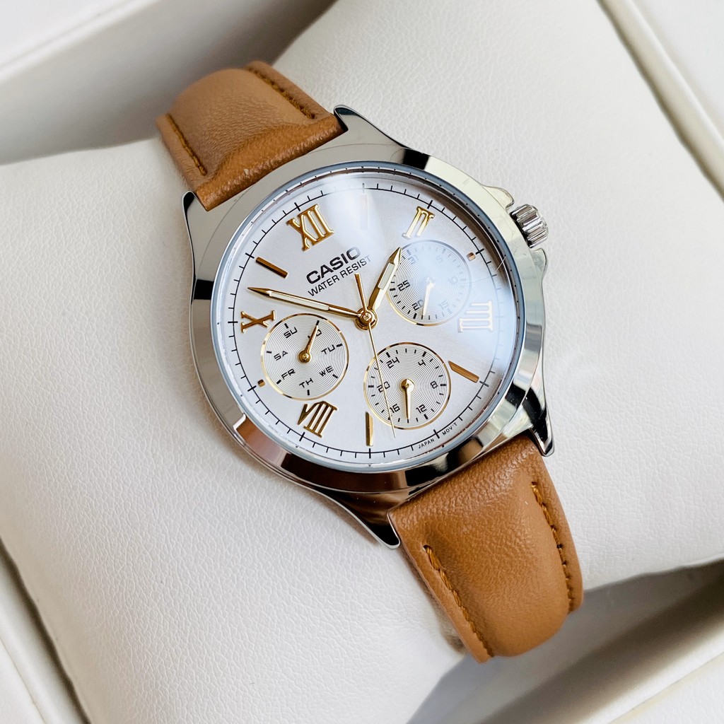 Đồng hồ nữ dây da đẹp dưới 2 triệu Casio LTP-V300L mặt trắng chống nước 5ATM Bảo hành 1 năm Hyma watch | BigBuy360 - bigbuy360.vn