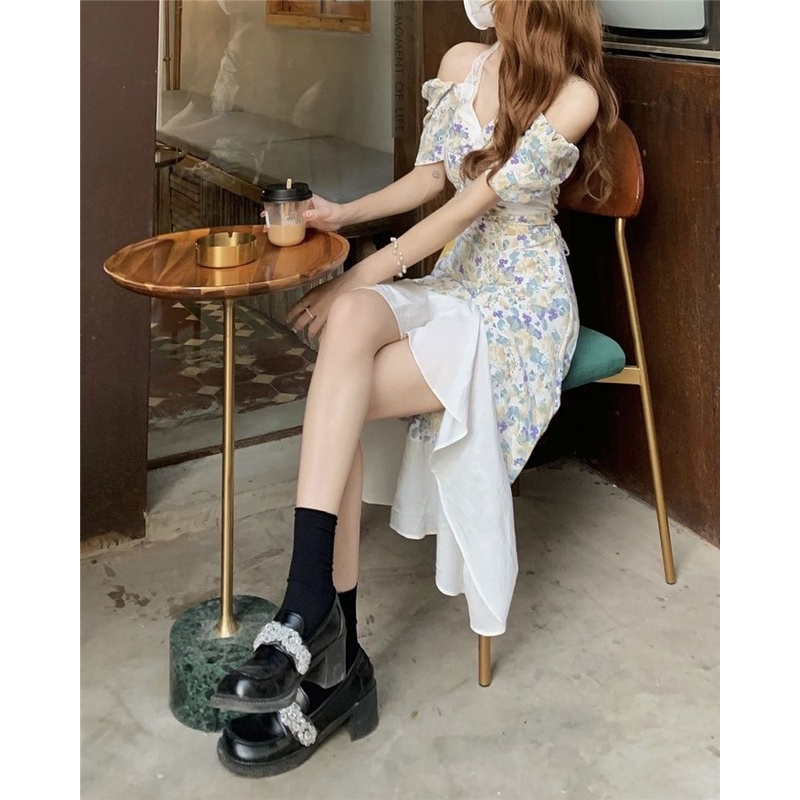 Đầm hoa ngắn tay dáng ôm thời trang phong cách Hàn Quốc cho nữ