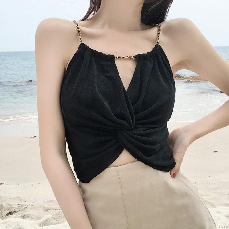 Áo Tank Top xoắn ngực dây xích cổ thời trang nữ