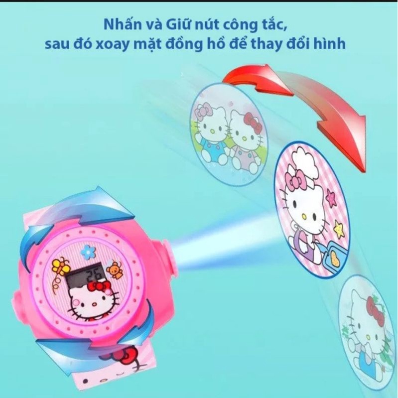 Đồng hồ chiếu hình điện tử bé gái hoạt hình Mèo Kitty công chúa Elsa ngựa Pony kèm hộp bao bì