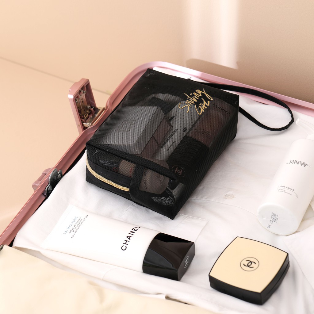 Set 5 Túi Lưới Đựng Đồ Trang Điểm Màu Đen Có Khóa Kéo Tiện Dụng