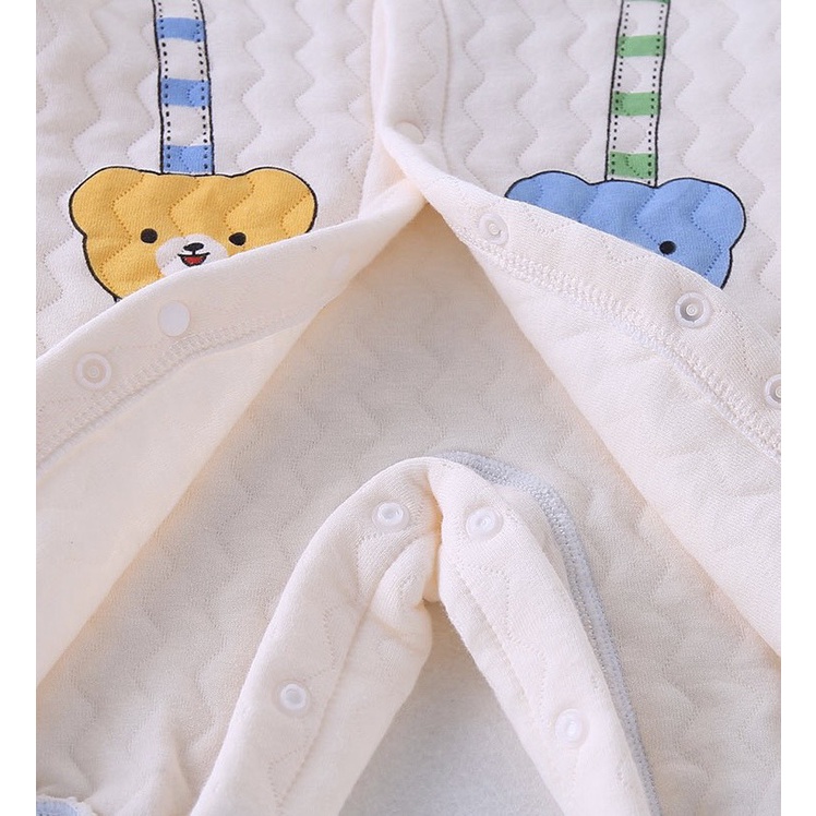 Body trần bông không viền đường may hàng Quảng Châu Bodysuit liền thân dài tay cài giữa 3 lớp dày ấm cho bé trai bé gái
