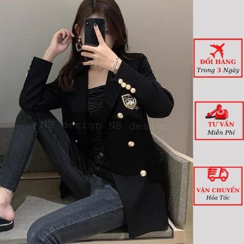 Áo vest blazer nữ huy hiệu công sở 2 lớp cao cấp Hàn Quốc