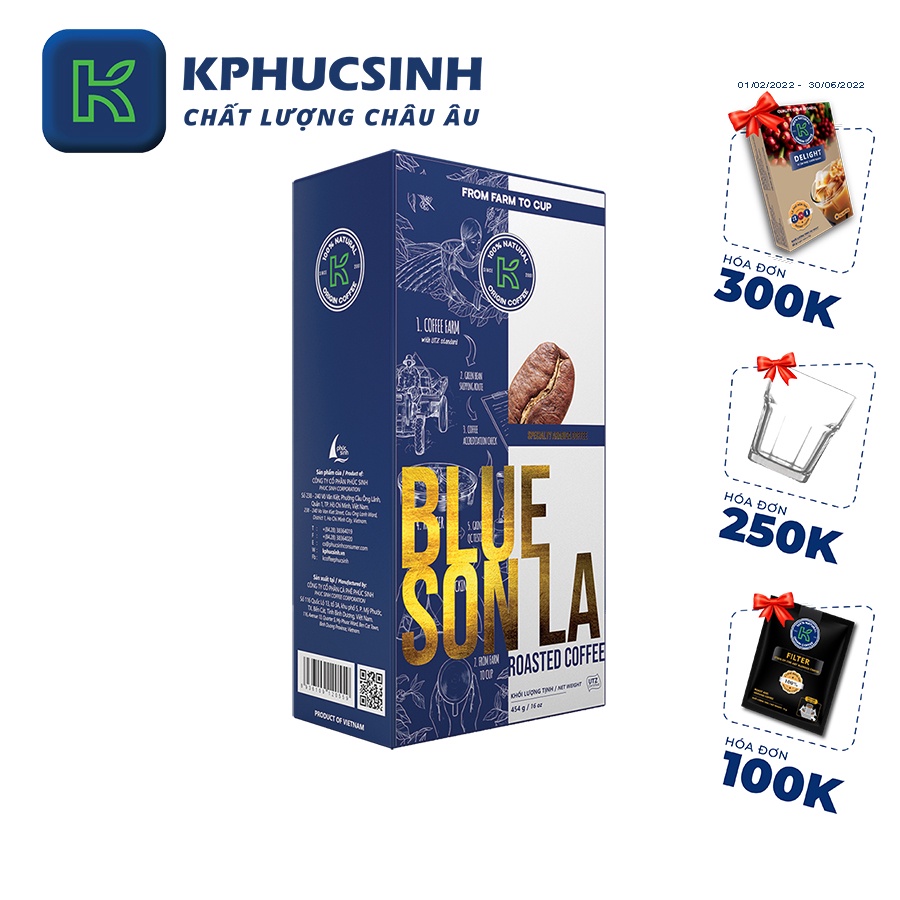 Cà phê nguyên chất Arabica Blue Sơn La xuất khẩu KCOFFEE hậu ngọt vị chua nhẹ 454g/gói KPHUCSINH - Hàng Chính Hãng