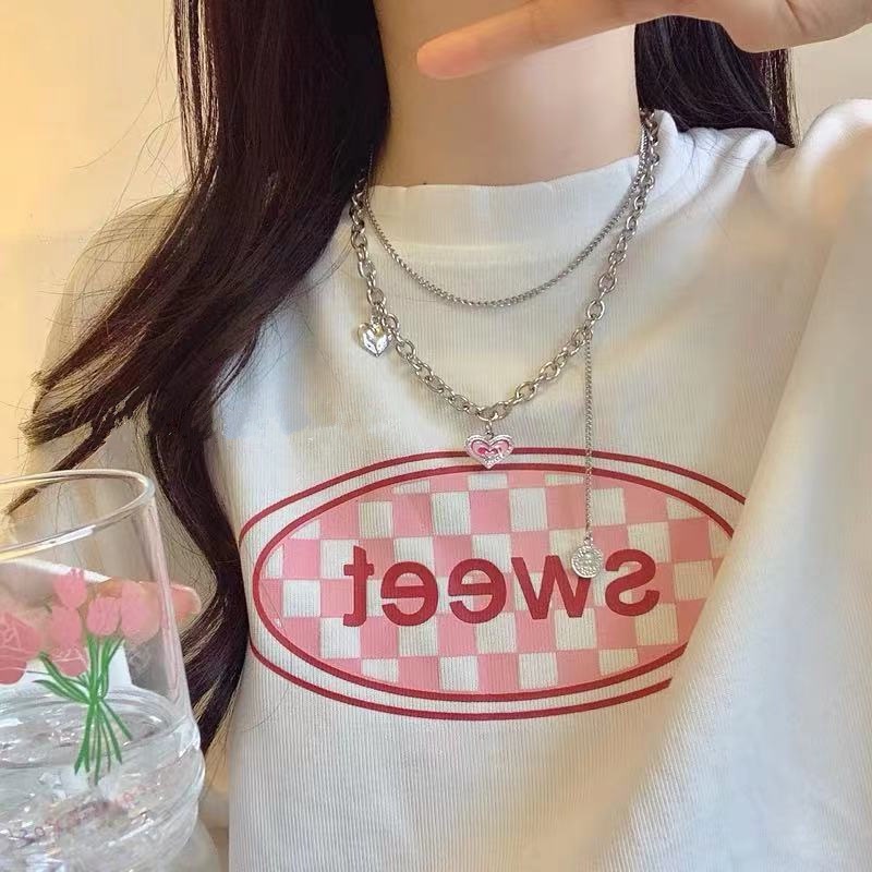 Vòng cổ choker AY nhiều lớp mặt hình trái tim/ thánh giá/ bướm đơn giản cho nữ
