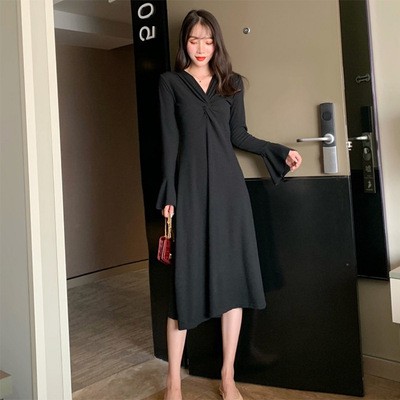 NRVP Đầm tay dài màu trơn đơn giản hợp thời trang 2020