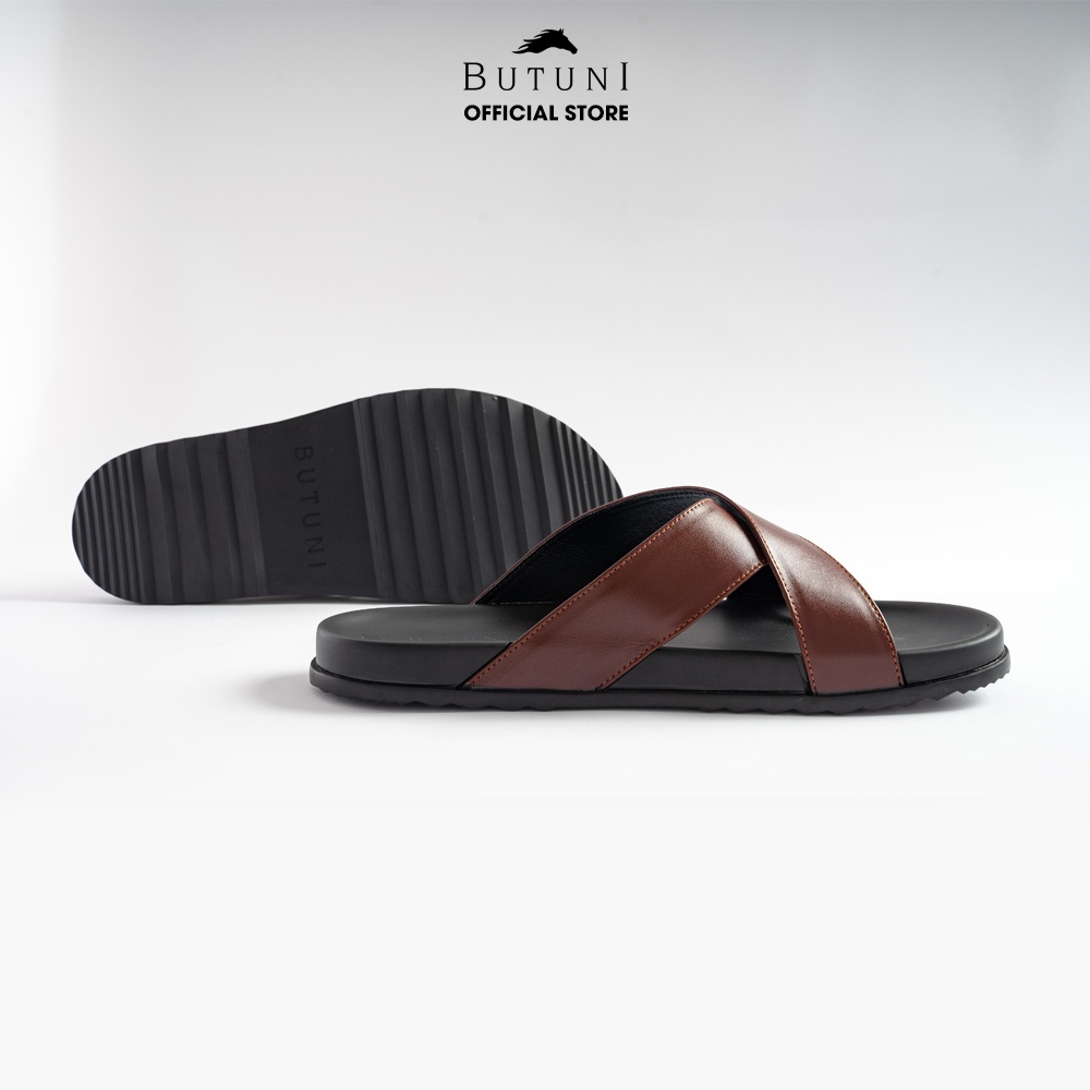 Dép quai chéo da thật Butuni Cross Slippers - Nâu