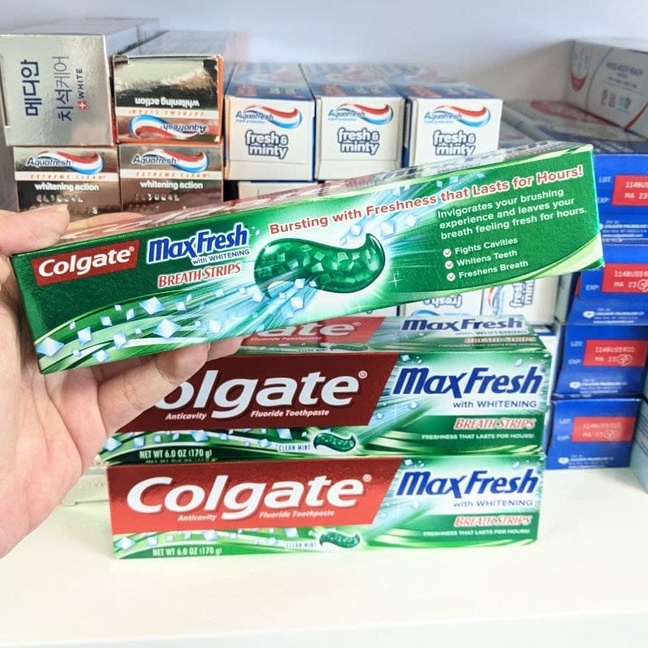 Kem đánh răng thơm miệng trắng răng Mỹ COLGATE Maxfresh With Whitening Clean Mint 170g (Colgate Mỹ Xanh Lá)