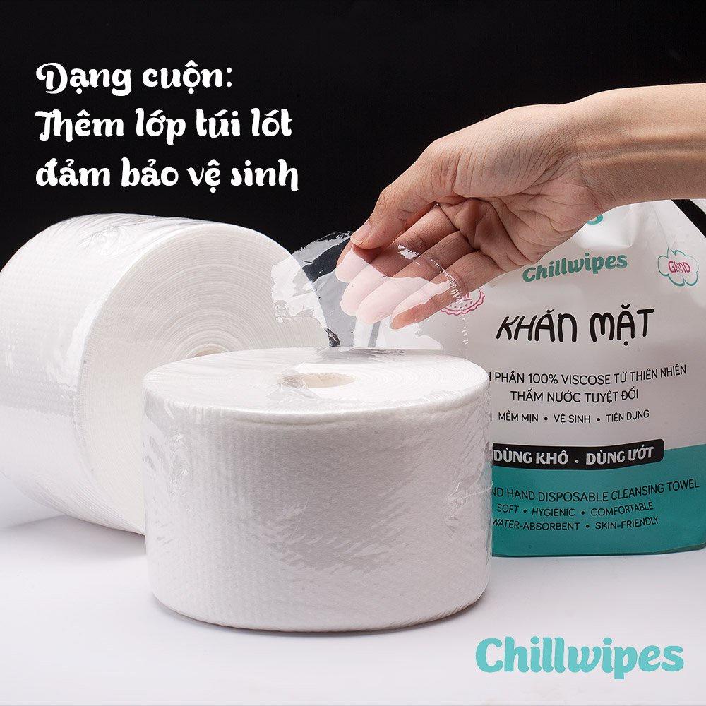 Khăn mặt khô Chillwipes dùng 1 lần lau khô, lau ướt - Giấy lau mặt dùng một lần