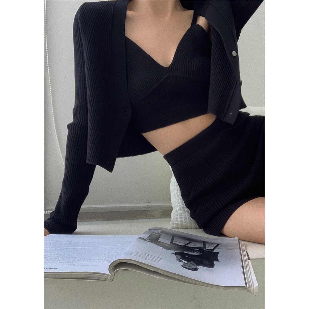 Set áo hai dây + quần short len thời trang Ulzzang AK1532