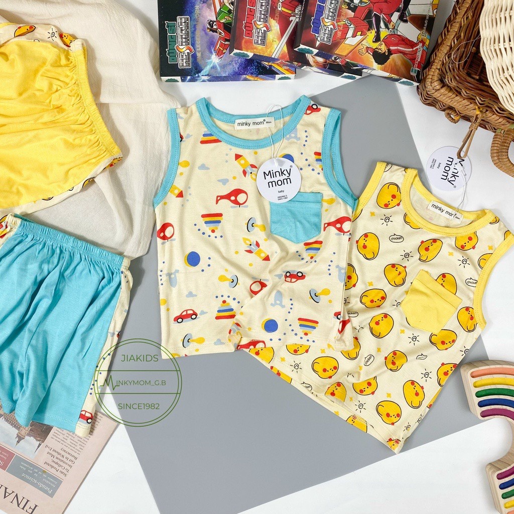 [SALE] Bộ Ba Lỗ Bé Gái, Bé Trai Minky Mom Vải Thun Lạnh Hoạ Tiết Gà Con Cổ Viền, Áo Thun 3 Lỗ Cho Bé Mặc Hè MKM3LO2209