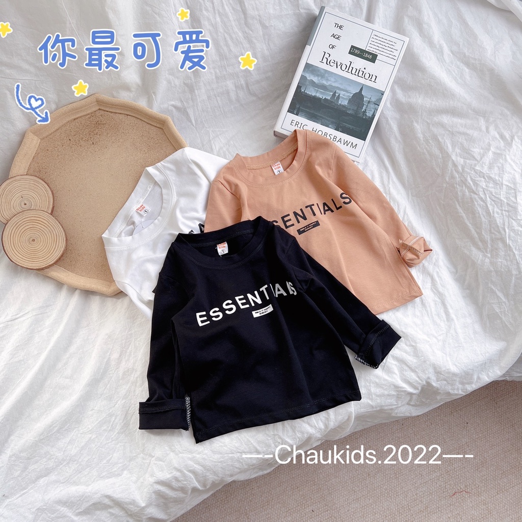 [SALE] Áo Thun Bé Trai, Bé Gái In Chữ ESS.EN.TIAL Hot Trend, Áo Dài Tay Cho Bé Mặc Thu Đông CKAD02