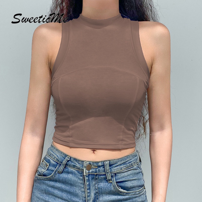 Sweeticme Áo Không Tay Cổ Tròn Lưng Cao Màu Trơn Thời Trang Cho Nữ 2021 | BigBuy360 - bigbuy360.vn