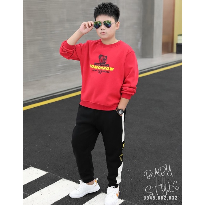 Bộ quần áo thu đông bé trai “TÔM“ 14-45kg, đồ dài tay ấm áp cho bé trai 4-14 tuổi. Vải da cá dày đẹp. Hàng may kỹ. B49