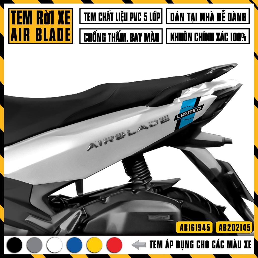 Tem AirBlade AB Thiết Kế Limited | AB45 | Decal Dán Xe Máy Air Blade 2016 2019 2020 2021 2022 Đỏ Đen Trắng Vàng Xanh ...
