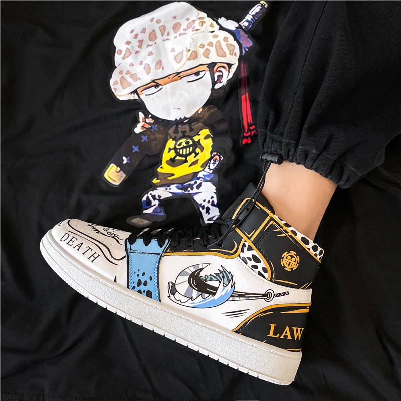 Giày sneaker cổ cao in hình anime One Piece thời trang cho cặp đôi