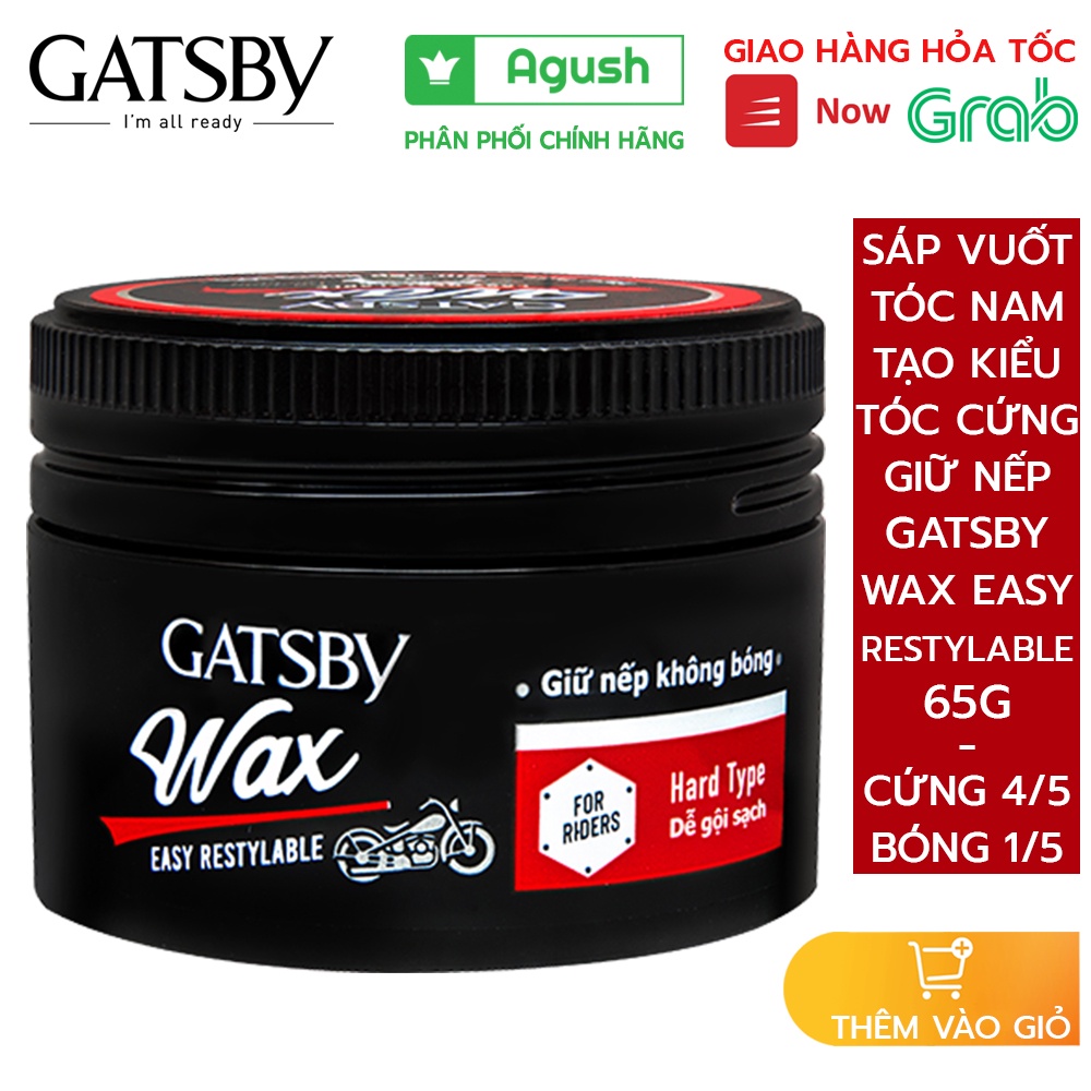 Sáp vuốt tóc nam thơm giữ nếp cứng chính hãng Gatsby Wax Easy Restylable lọ 65g không bóng gốc nước không bết tốt giá rẻ