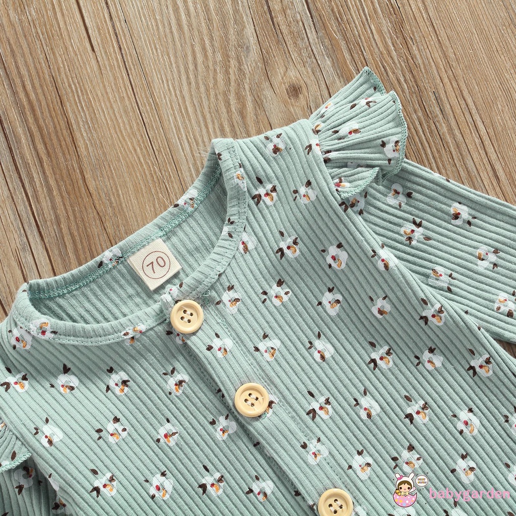 Áo Liền Quần Cổ Tròn Tay Dài Gài Một Hàng Khuy In Họa Tiết Thời Trang Đơn Giản Dành Cho Bé Gái