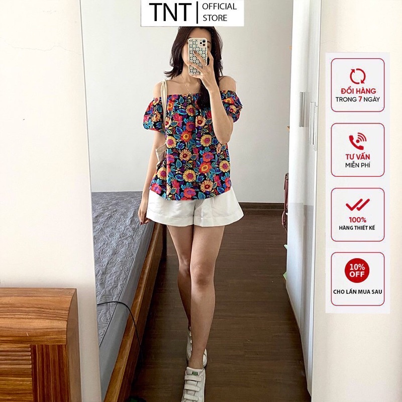 Sơ mi bệt vai, áo trễ vai hoạ tiết hoa dễ thương phong cách ulazang hàn quốc ảnh thật shop chụp