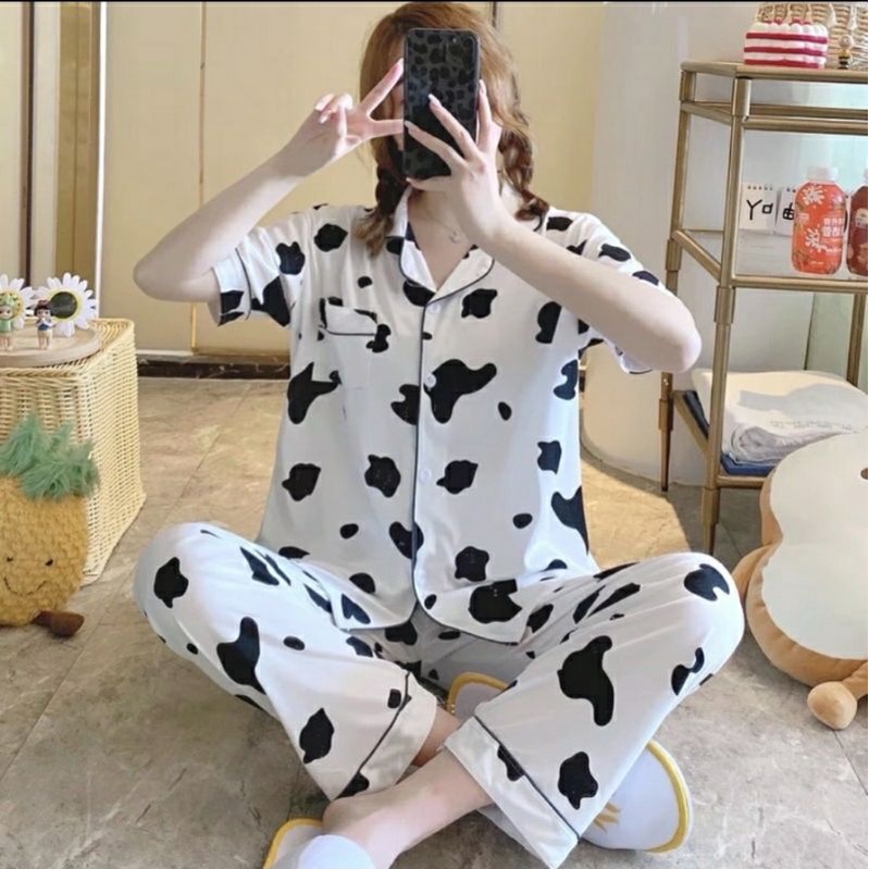 BỘ PYJAMA NỮ TAY CỘC CHẤT LỤA THÁI, SET ĐỒ NỮ MẶC NHÀ HÀN QUỐC