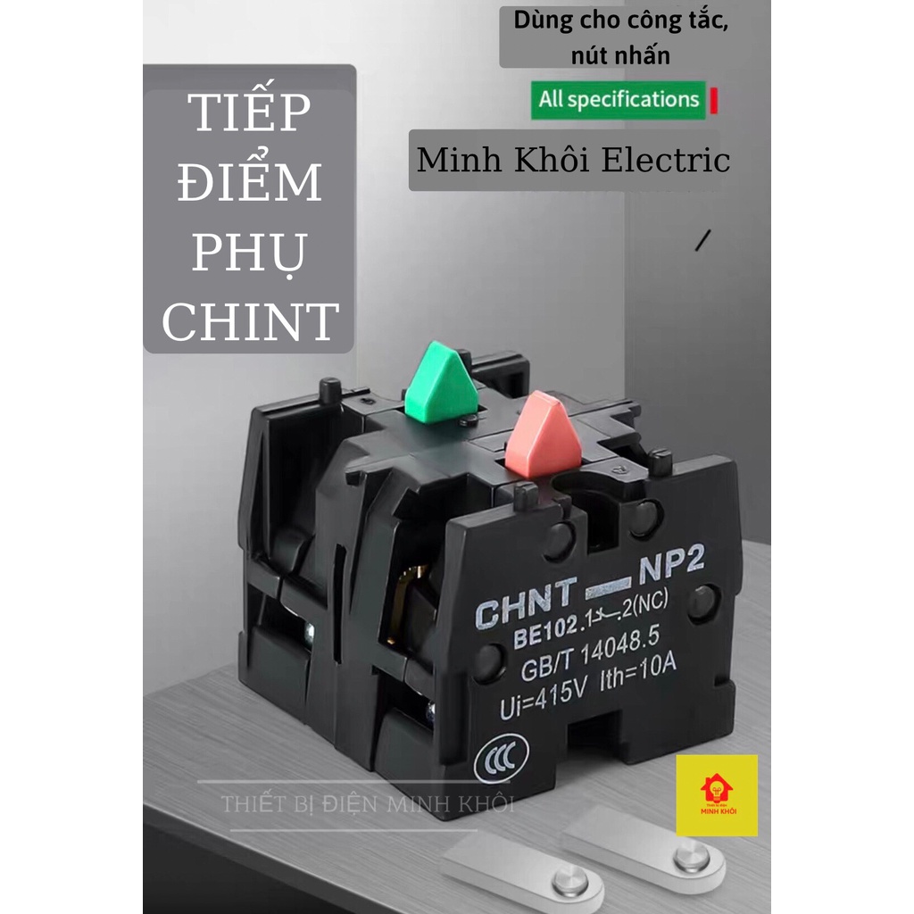 tiếp điểm phụ nút ấn công tắc NP2-BE101, NP2-BE102 Chint, tiếp điểm phụ cho nút nhấn