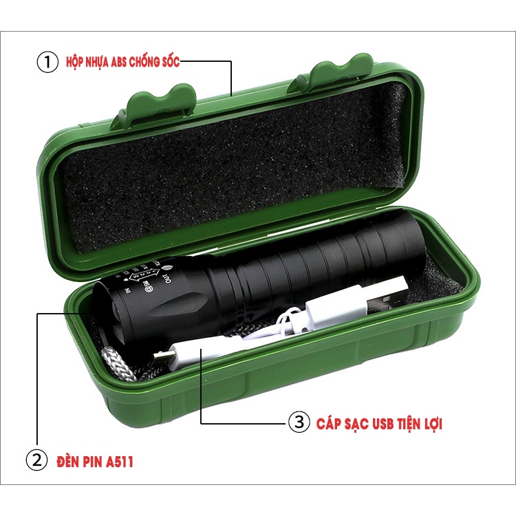 Đèn Pin Mini Siêu Sáng Police Siêu Sáng Cao Cấp Có Zoom Xa Gần ,Có Thể Sạc Được, Đèn Pin Mini Led Siêu Sáng [A511]