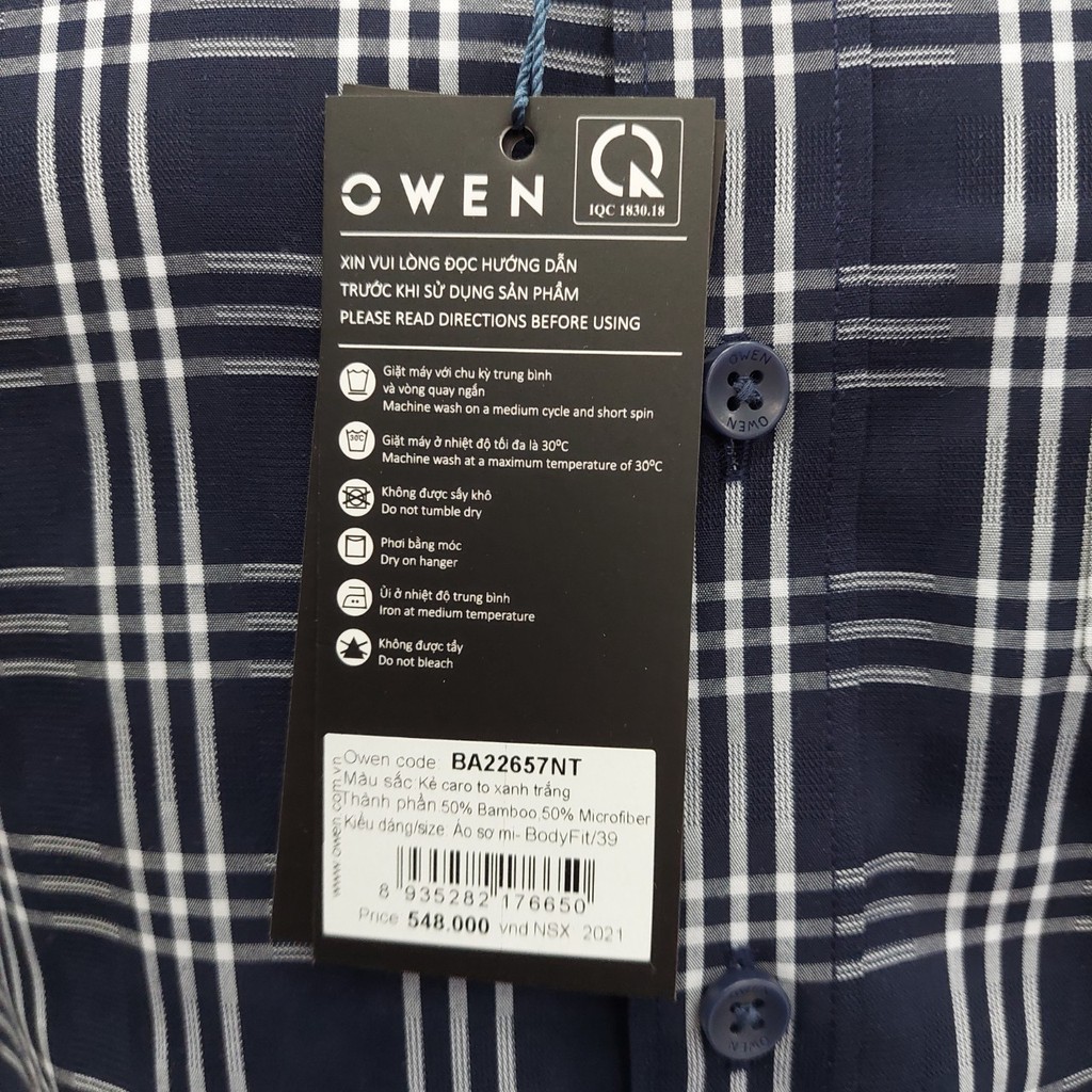 Áo Sơ Mi Nam Ngắn Tay Owen BA22657NT Somi Cộc Tay Công Sở Cao Cấp Kẻ Caro To Xanh Trắng Chất Sợi Tre Body Fit Tà Bằng | BigBuy360 - bigbuy360.vn
