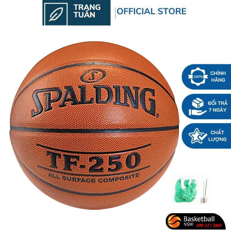 [ Chính hãng] Bóng rổ Spalding TF 250 All Surface- Indoor/Outdoor- size 6,7 + Kim bơm bóng và túi lưới đựng bóng