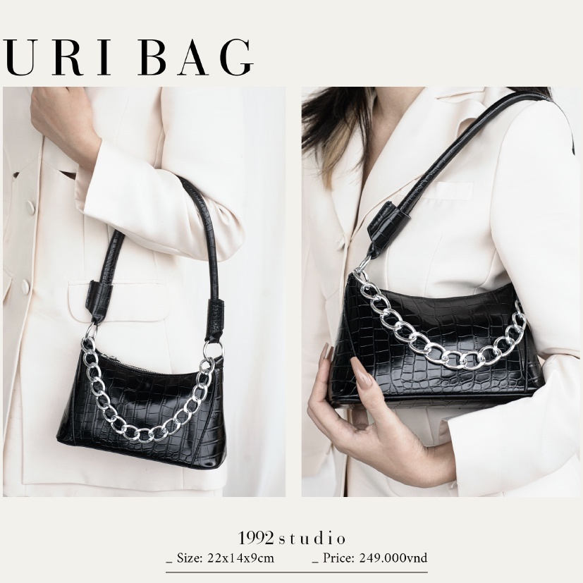 Túi xách nữ/ 1992 s t u d i o/ URI BAG/  nữ đeo vai,  nữ kẹp nách, màu đen