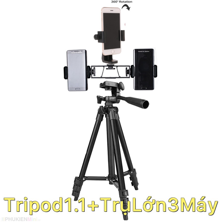 Phụ kiện giá đỡ, khung trụ lớn gắn nhiều điện thoại lên tripod, hỗ trợ livestream chuyên nghiệp nhiều máy cùng lúc