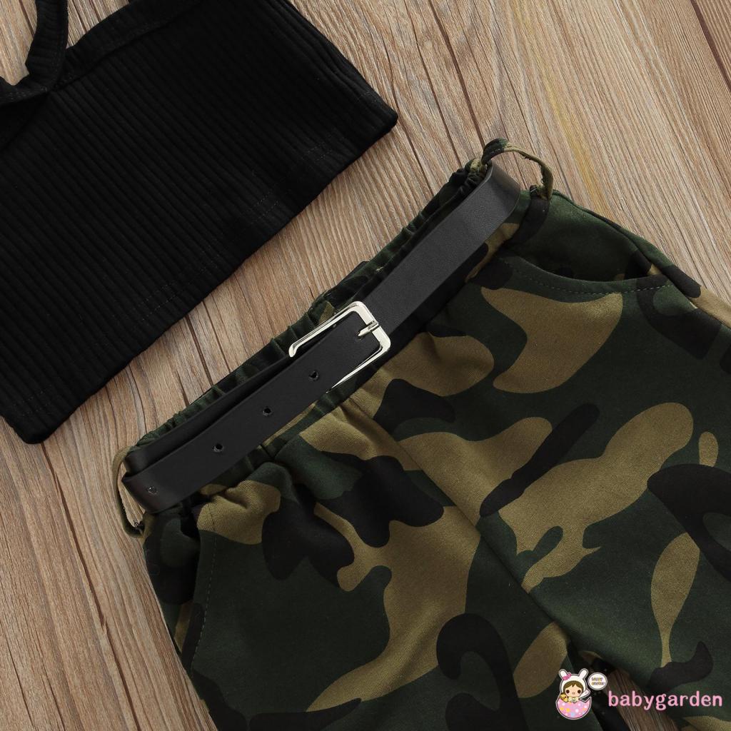 Set Đồ Gồm Áo Hai Dây Màu Trơn Và Quần Dài Họa Tiết Rằn Ri Dành Cho Bé Gái 9 Tháng - 5 Tuổi