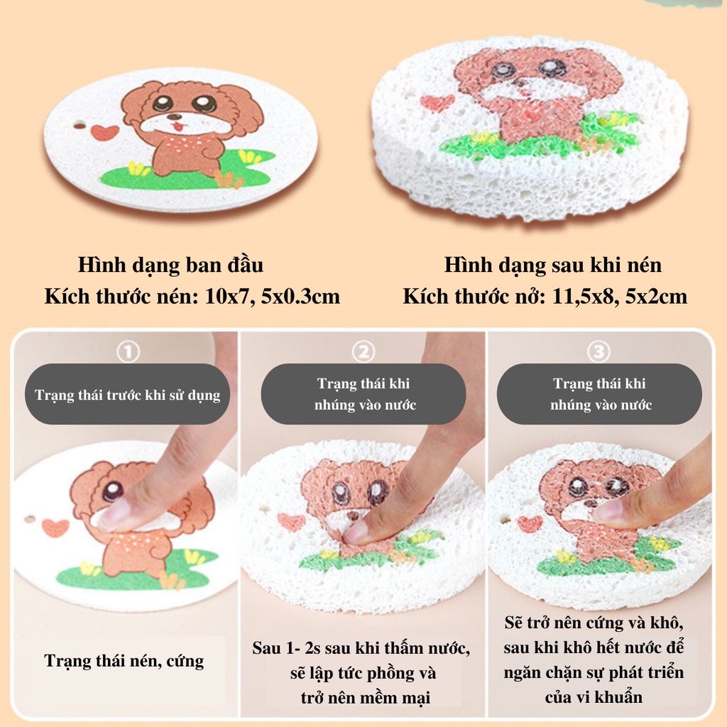 Miếng Bọt Biển Rửa Chén Bát Dễ Thương Dạng Nén Chống Vi Khuẩn Cao Thân Thiện Với Môi Trườn