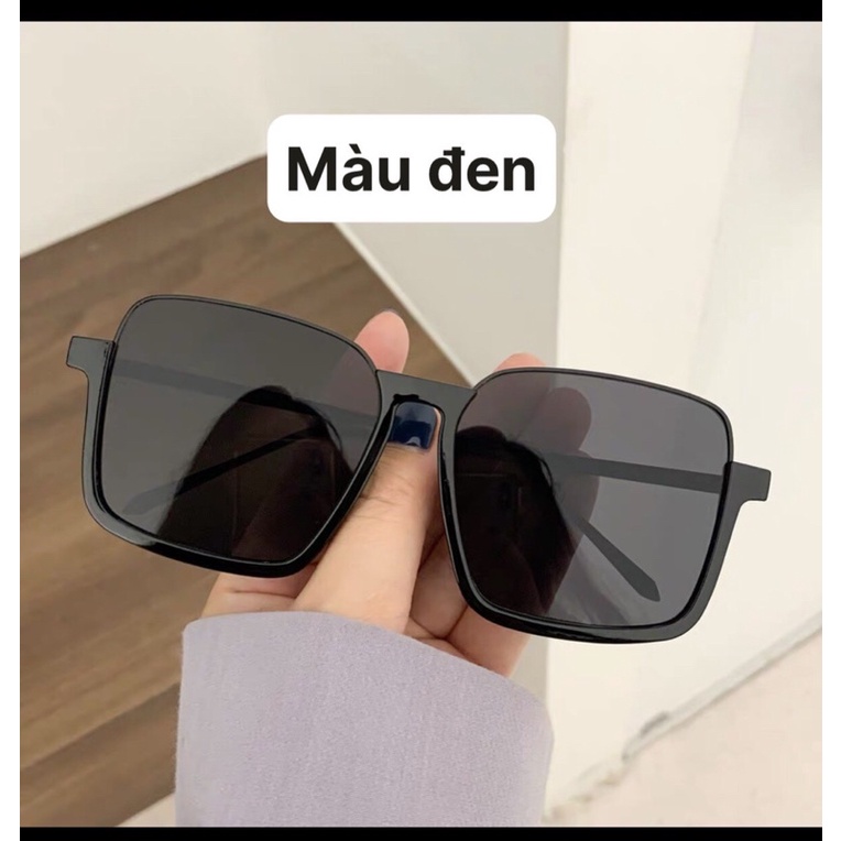 Mắt kính mát nam nữ cao cấp thời trang vuông oversize chống tia UV, kèm bao da đựng kính