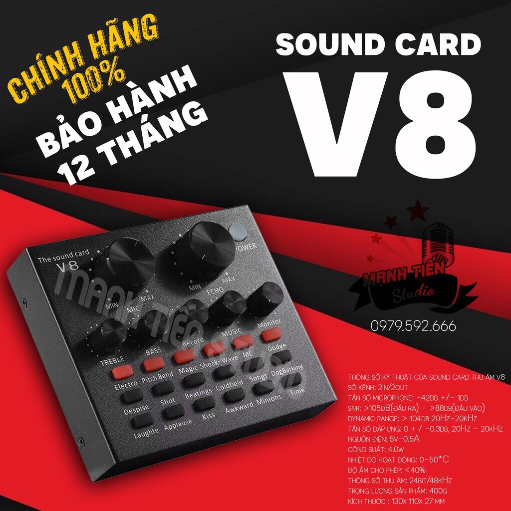 [HÀNG XỊN] Soundcard thu âm V8 Autotune - dùng trong livetream fb,bigo, hát karaoke, thu âm tại nhà - âm thanh chuẩn