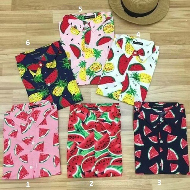 áo sơ mi cộc tay hoa quả form dáng rộng