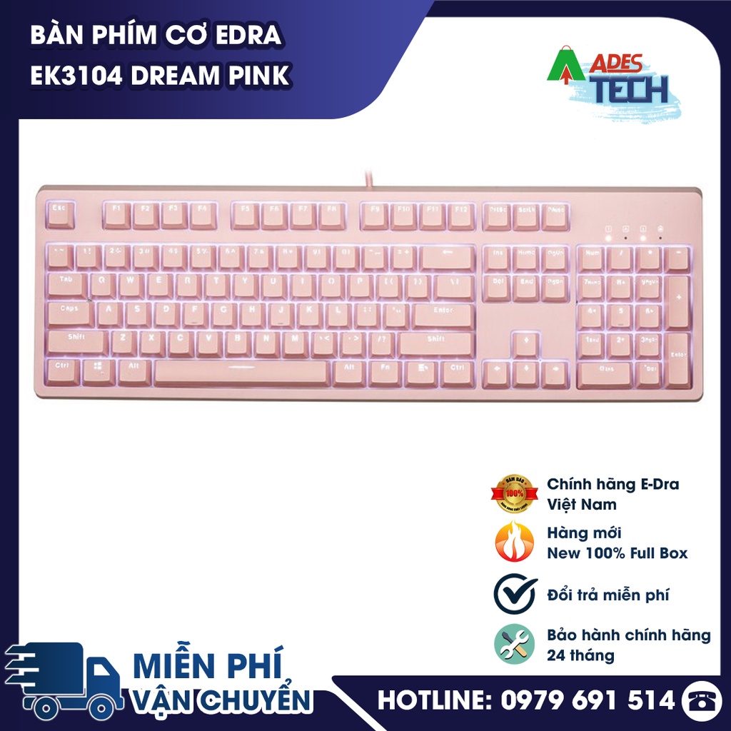 Bàn Phím Cơ EDRA EK3104 Dream Pink Phiên Bản Nâng Cấp 2021 - Bảo hành 24 tháng