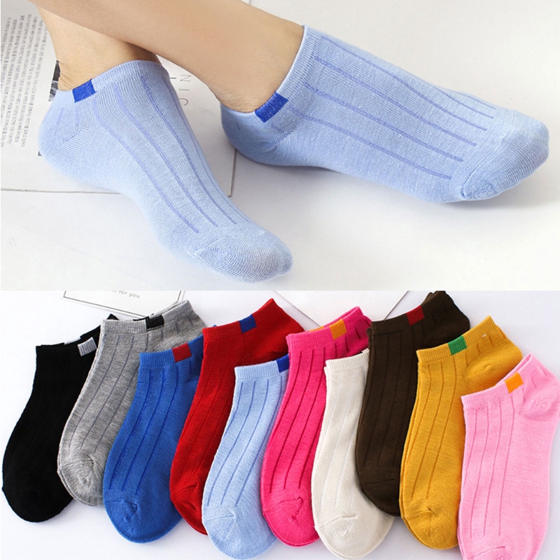 Vớ cotton cổ ngắn họa tiết sọc ngang cho nữ
