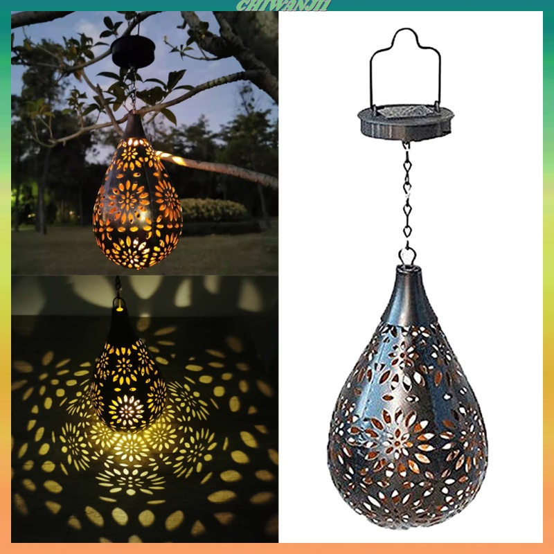 [CHIWANJI1]Solar Light Garden Hanging Lamp Outdoor Patio Lantern Waterproof Black