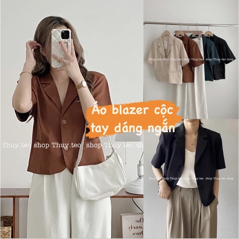 Áo blazer CỘC TAY dáng NGẮN có độn vai dày dặn